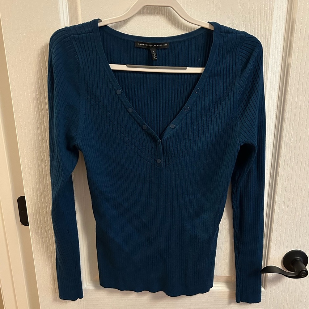 White House Black Market Deep Blue Ribbed Sweater